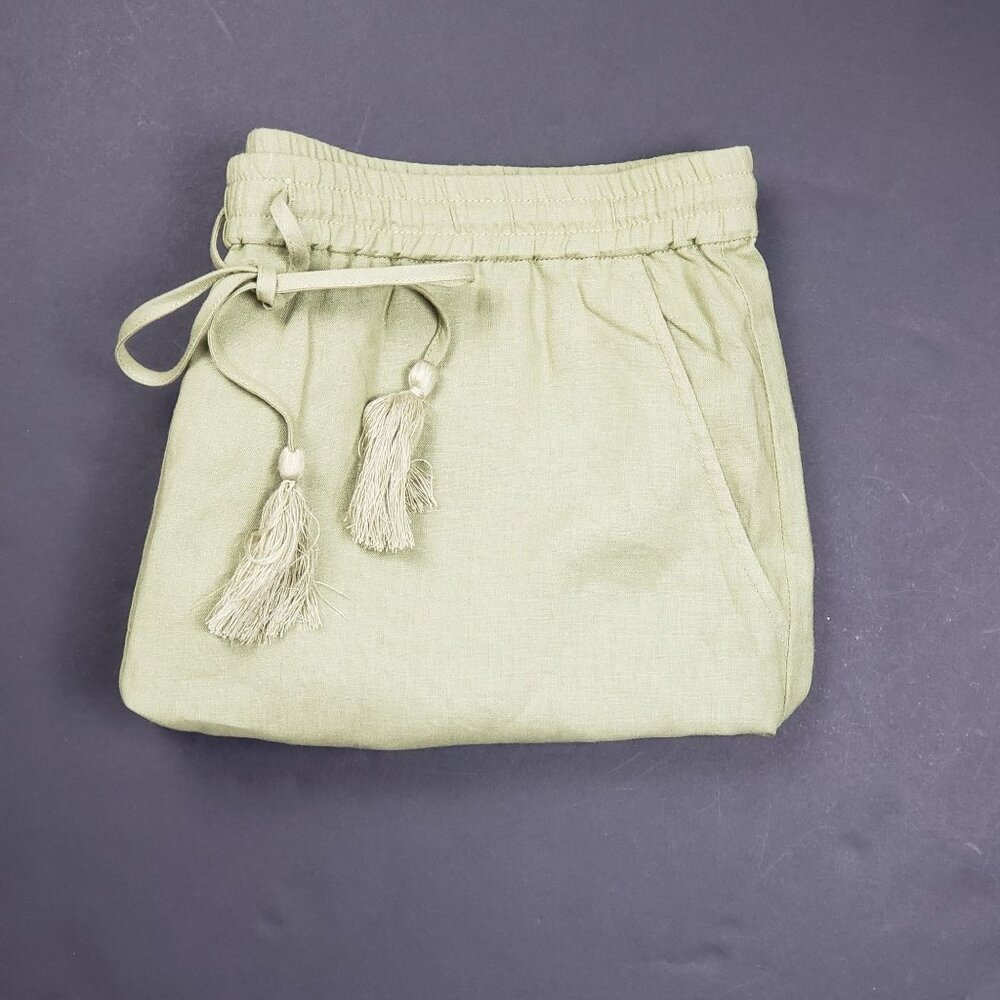 Andie Swim The Graciosa Short Women's Medium Ivy Green Linen Blend Tassel Ties - Picture 16 of 16
